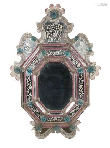 Engraved and polychromed Murano glass mirror. Venice. Circa ...