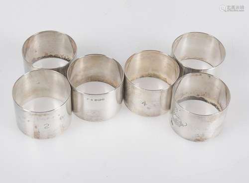 Set of six napkin rings in silver, marked J.D.& S. Engla...