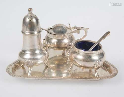 Silver cruet set. Mid 20th century.