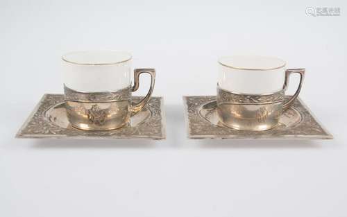 Pair of "mancerinas", a silver and opaline cups. B...