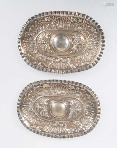 Pair of small, embossed and marked 916 silver salvers. 19th ...