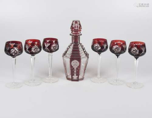 Cut glass liqueur set. Bohemia. Art Deco. Circa 1920.