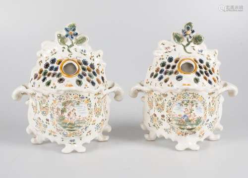 Pair of enamelled ceramic vases. Moustiers. France. Late 18t...