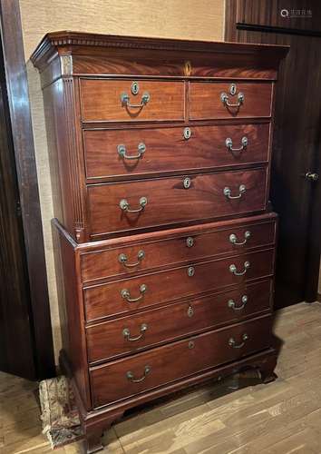 Tall-Boy veneered in walnut with iron fittings. England. Lat...