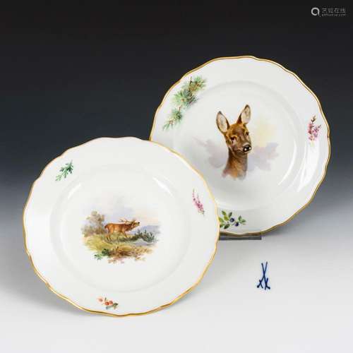 2 TELLER MIT JAGDMOTIVEN. MEISSEN.