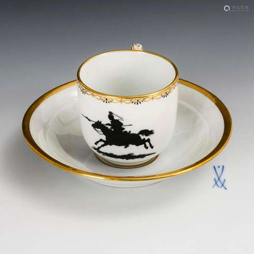 TASSE MIT SILHOUETTENMALEREI. MEISSEN.