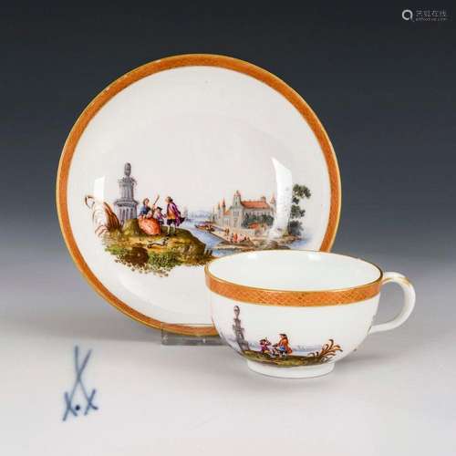 TASSE MIT LANDSCHAFTSMALEREI. MEISSEN.