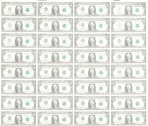 1993	 壹美元连体钞票（一版32张）