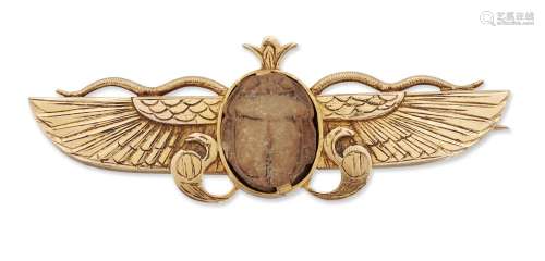 A 19TH CENTURY EGYPTIAN REVIVAL SCARAB BROOCH