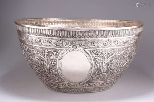 A 19TH CENTURY INDIAN SILVER BOWL, OF HUGE PROPORTIONS