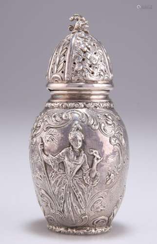 A 19TH CENTURY GERMAN SILVER CASTER