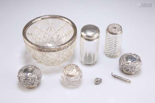 ASSORTED SILVER-TOPPED GLASS ARTICLES, VICTORIAN AND LATER
