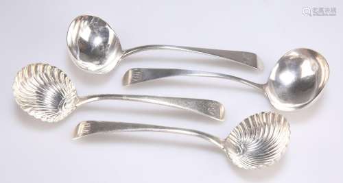 A PAIR OF GEORGE III SILVER SAUCE LADLES