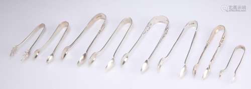 EIGHT PAIRS ASSORTED SILVER SUGAR NIPS, VICTORIAN AND LATER