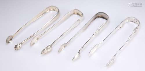 FOUR PAIRS OF GLASGOW SILVER SUGAR TONGS, GEORGE III AND LAT...