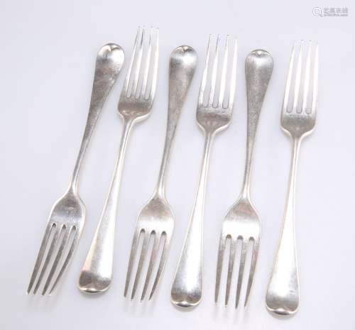 A SET OF SIX GEORGE III SILVER TABLE FORKS