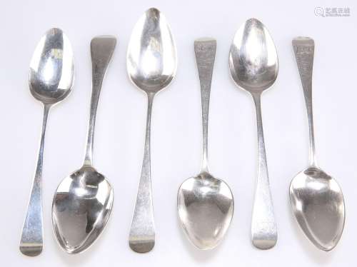 A GROUP OF SIX EARLY 19TH CENTURY SILVER OLD ENGLISH PATTERN...