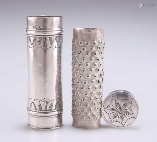 A WILLIAM AND MARY SILVER TUBULAR NUTMEG GRATER