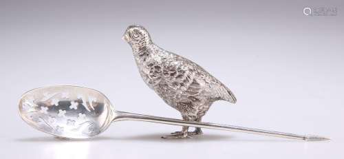 A MID-18TH CENTURY SILVER MOTE SPOON AND A SMALL SILVER MODE...