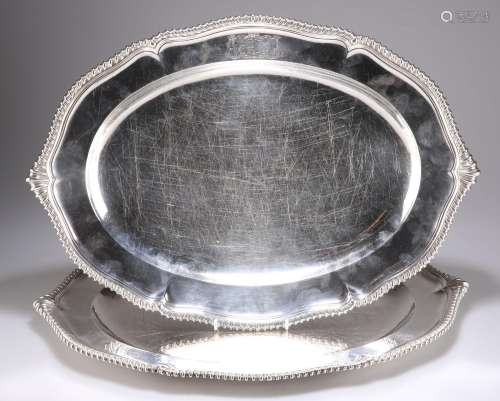 A LARGE PAIR OF GEORGE II SILVER MEAT DISHES