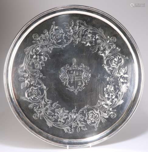 A GEORGE III SILVER SALVER, OF HUGE PROPORTIONS