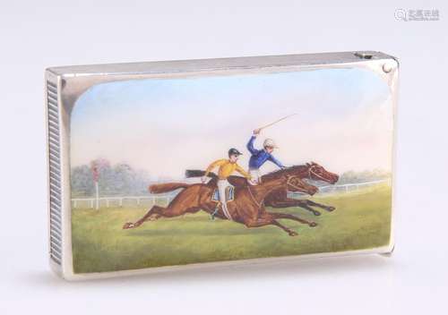 A VICTORIAN SILVER AND ENAMEL VESTA CASE