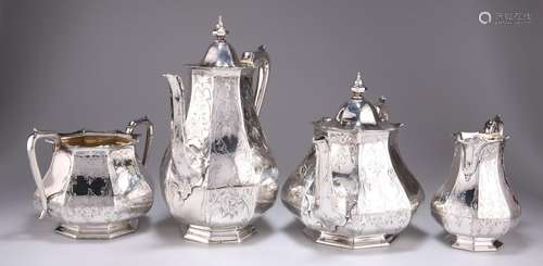 X A VICTORIAN SILVER THREE-PIECE TEA SERVICE