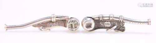TWO SILVER BOSUNS' WHISTLES, VICTORIAN AND MODERN
