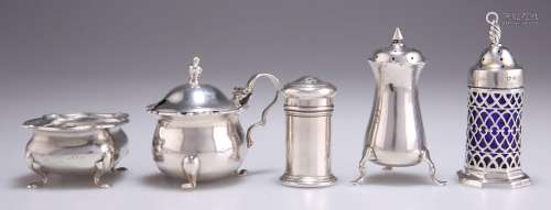 FIVE ASSORTED SILVER CONDIMENTS, VICTORIAN AND LATER