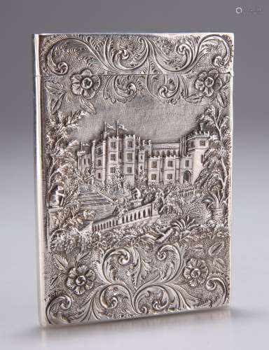 AN EARLY VICTORIAN SILVER CASTLE-TOP CARD CASE