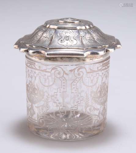 A VICTORIAN SILVER-TOPPED GLASS BOX
