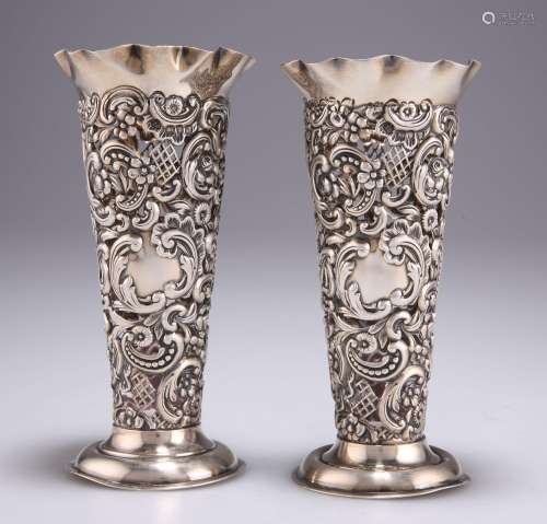A PAIR OF VICTORIAN SILVER VASES