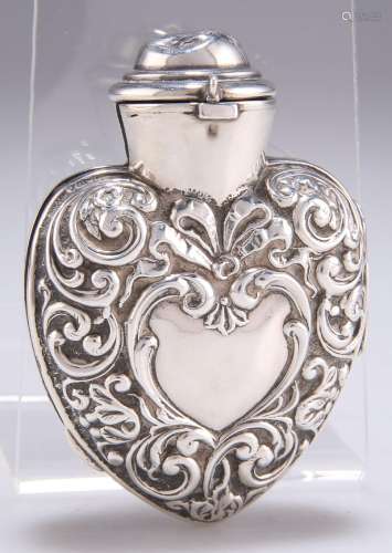 A VICTORIAN SILVER CASED GREEN-GLASS SCENT BOTTLE