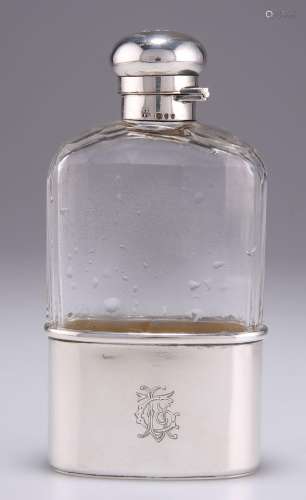 A VICTORIAN SILVER-MOUNTED GLASS HIP-FLASK