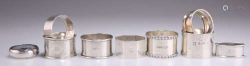 NINE ASSORTED SILVER NAPKIN RINGS, 20TH CENTURY