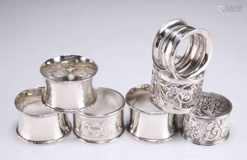 SEVEN SILVER NAPKIN RINGS, VICTORIAN AND LATER
