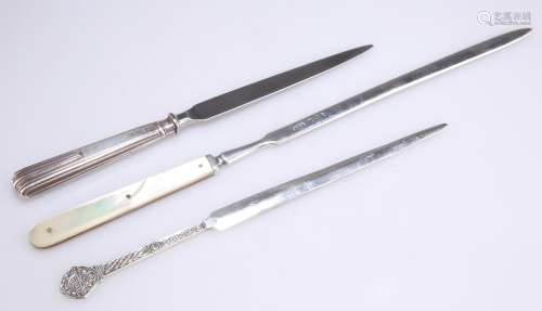 THREE SILVER / SILVER-MOUNTED LETTER OPENERS, 20TH CENTURY