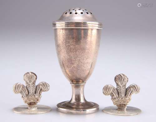 A PAIR OF ELIZABETH II SILVER MENU HOLDERS AND AN UNMARKED P...