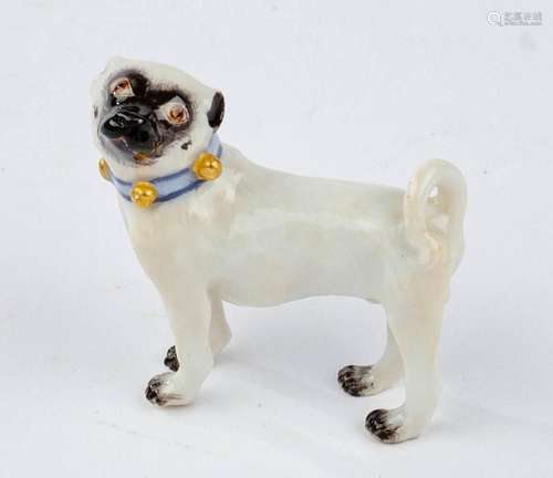 Miniatur-Porzellanfigur, "Mops mit Schellen-Halsband&qu...