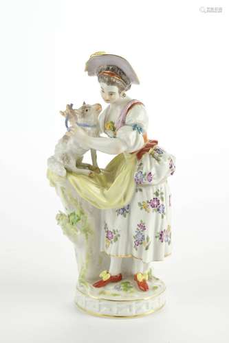 Porzellanfigur, "Mädchen mit Lamm", Meissen, Schwe...