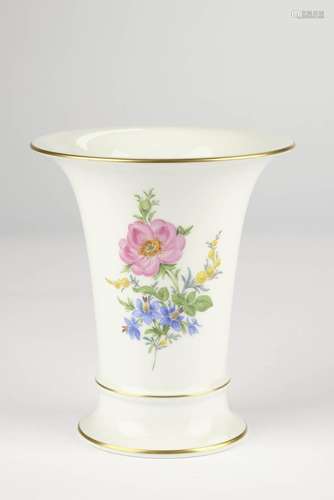 Vase, Meissen, Schwertermarke, Blume 3, bunt, Goldlinien, Go...