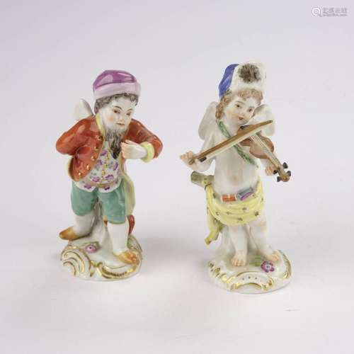 2 Porzellanfiguren, "Amorette mit Bart", "Amo...