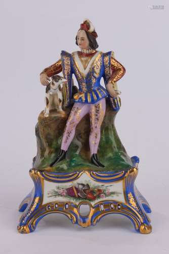 Porzellanfigur, "Edelmann mit Hund", wohl Böhmen, ...