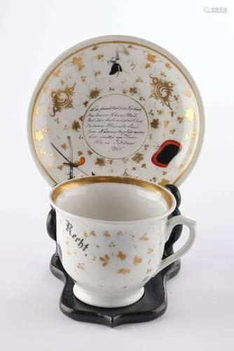 Tasse mit Untertasse, "Soldat zu Pferd Johann Recht&quo...