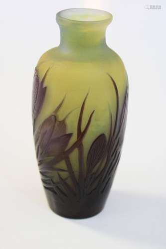 Vase, Nancy, um 1910, Emile Gallé, violetter Überfangdekor m...