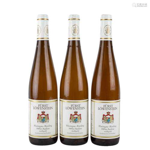 FÜRST LÖWENSTEIN 3 Flaschen AUSLESE WEIßGOLD 1989