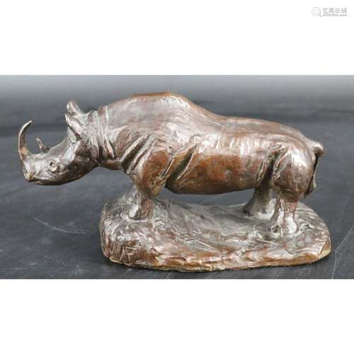 A.F. Monogrammed Bronze Rhino Sculpture.