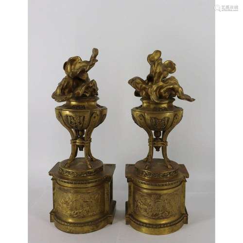 A Fine 19th Century Pair Of Gilt Bronze Chenets.