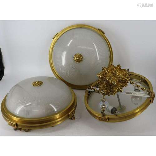 3 Vintage & Fine Quality Gilt Bronze & Glass