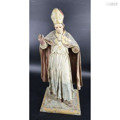 Antique Carved & Polychromed Santos Bishop.